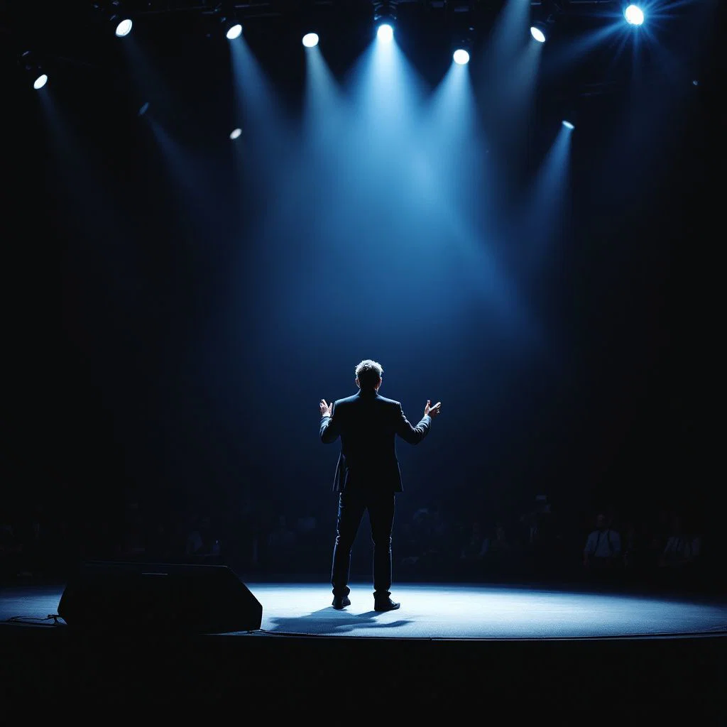Speaker on stage addressing an audience